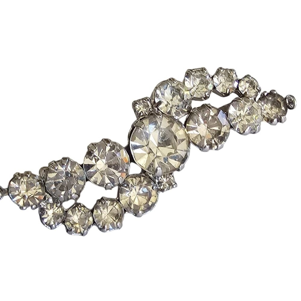 Vintage Clear Rhinestone Brooch Pin Silver Tone‎ S-Curve Statement Sparkle Pin